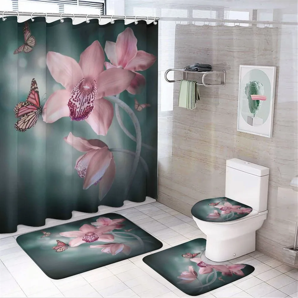 Orchid Flower Butterfly — 4-Piece Bathroom Set preview