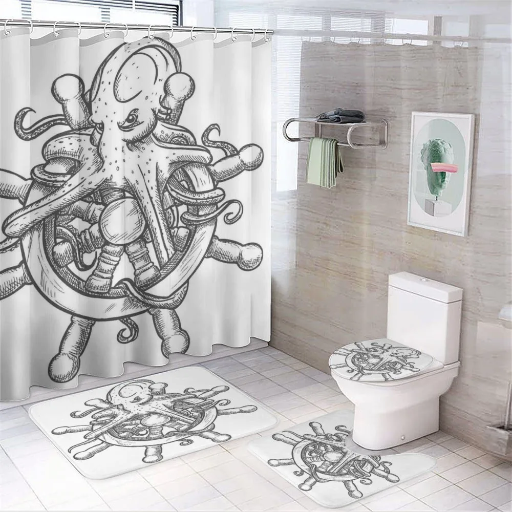 Sketch Sailboat Wheel — 4-Piece Bathroom Set preview