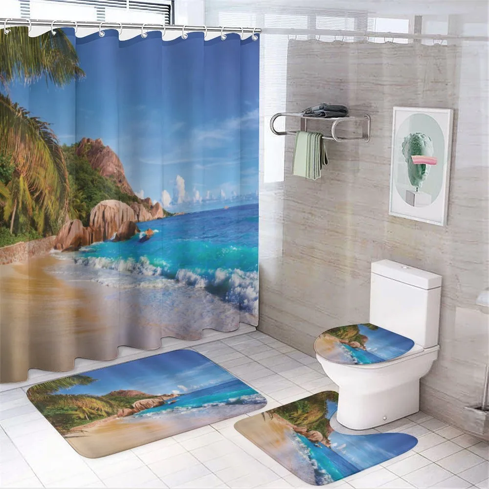 Summer Ocean and Palm Trees — 4-Piece Bathroom Set preview