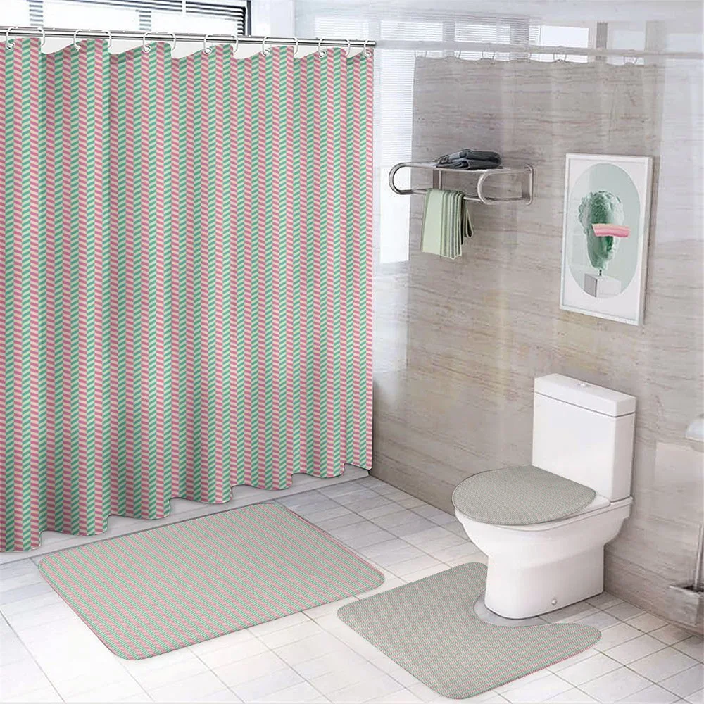 Blue Pink Stripes — 4-Piece Bathroom Set preview