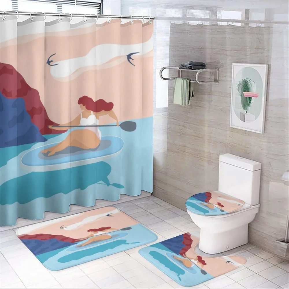 Girl on Surfboard Seascape — 4-Piece Bathroom Set preview