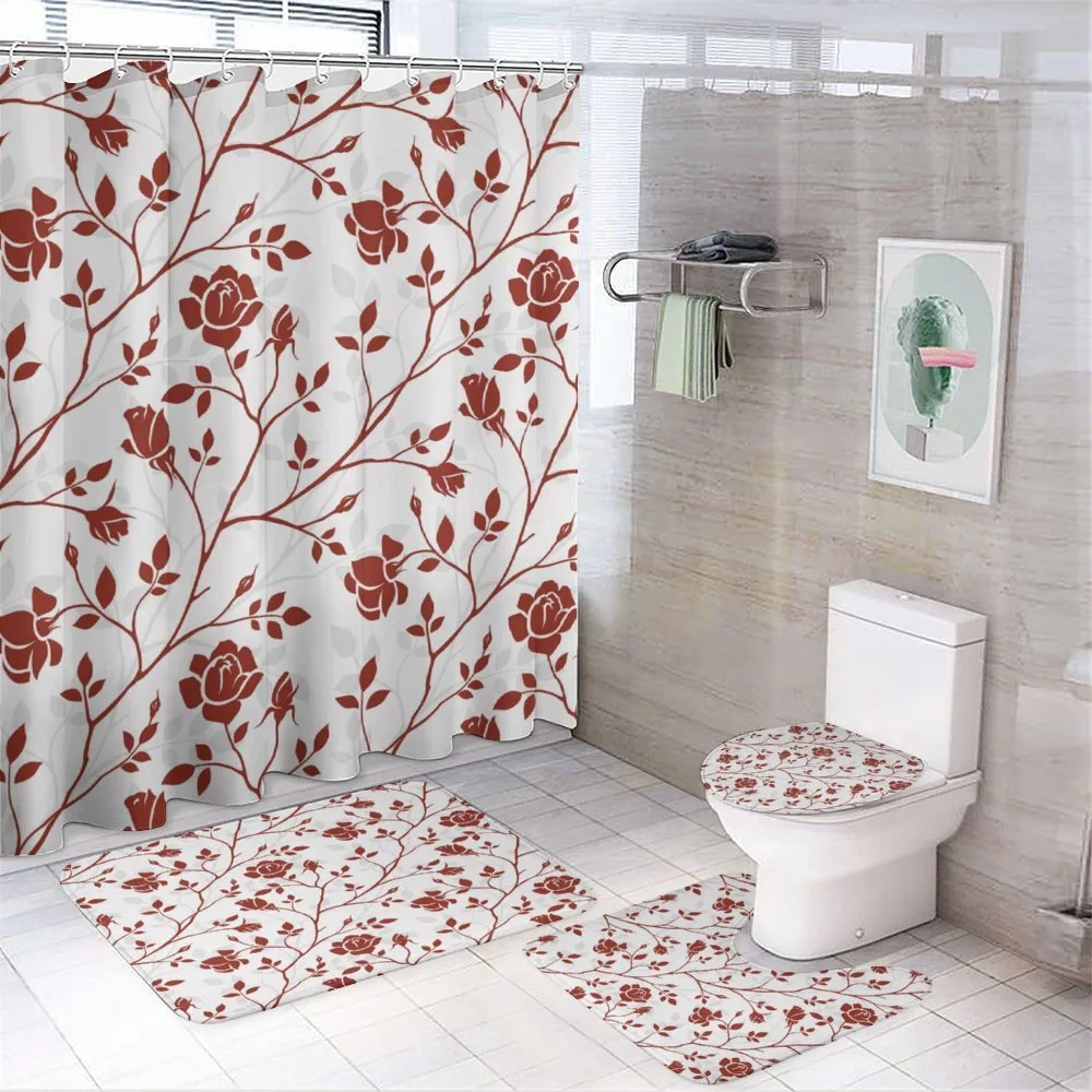 Monochrome Rose Leaves — 4-Piece Bathroom Set preview
