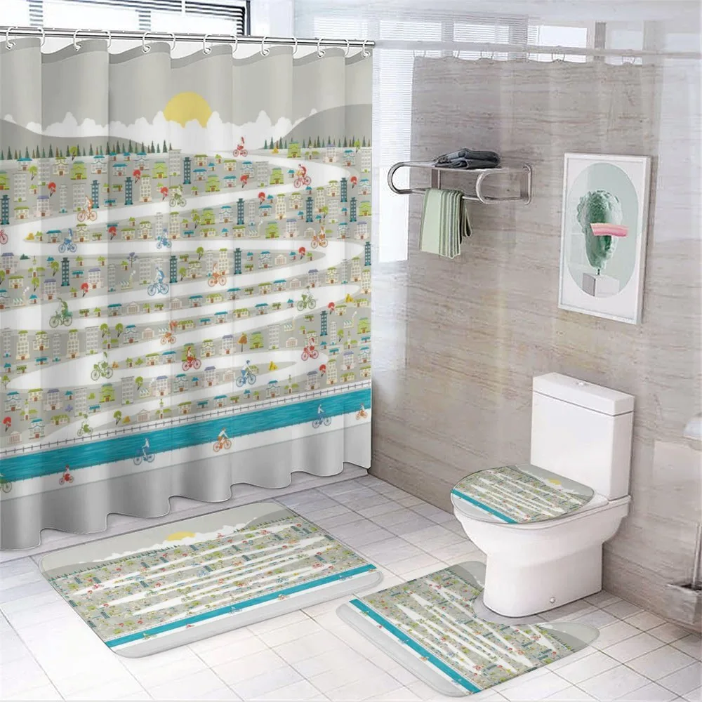 Bikers in City Fun Panorama — 4-Piece Bathroom Set preview