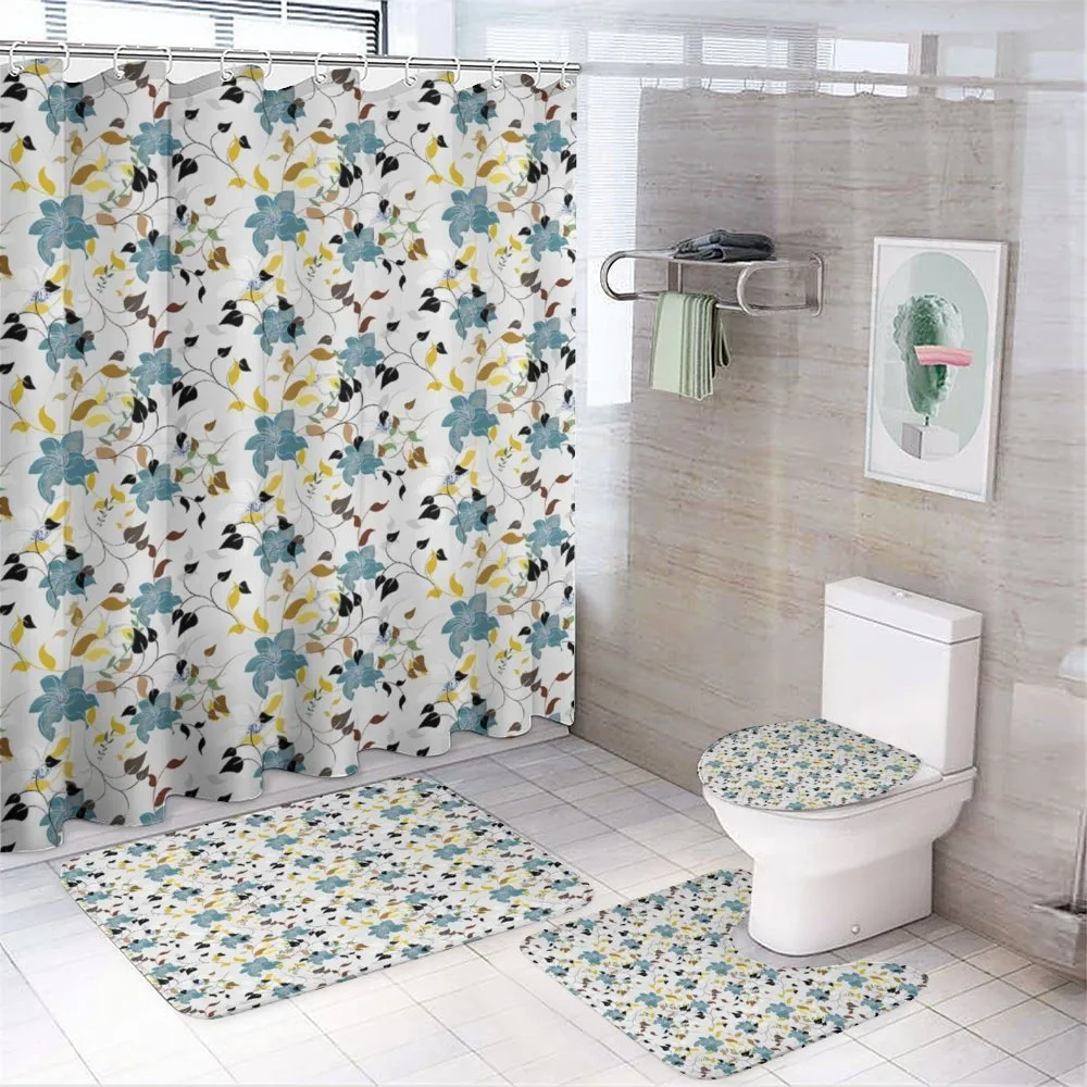 Blue Flowers Autumn Leaves — 4-Piece Bathroom Set preview