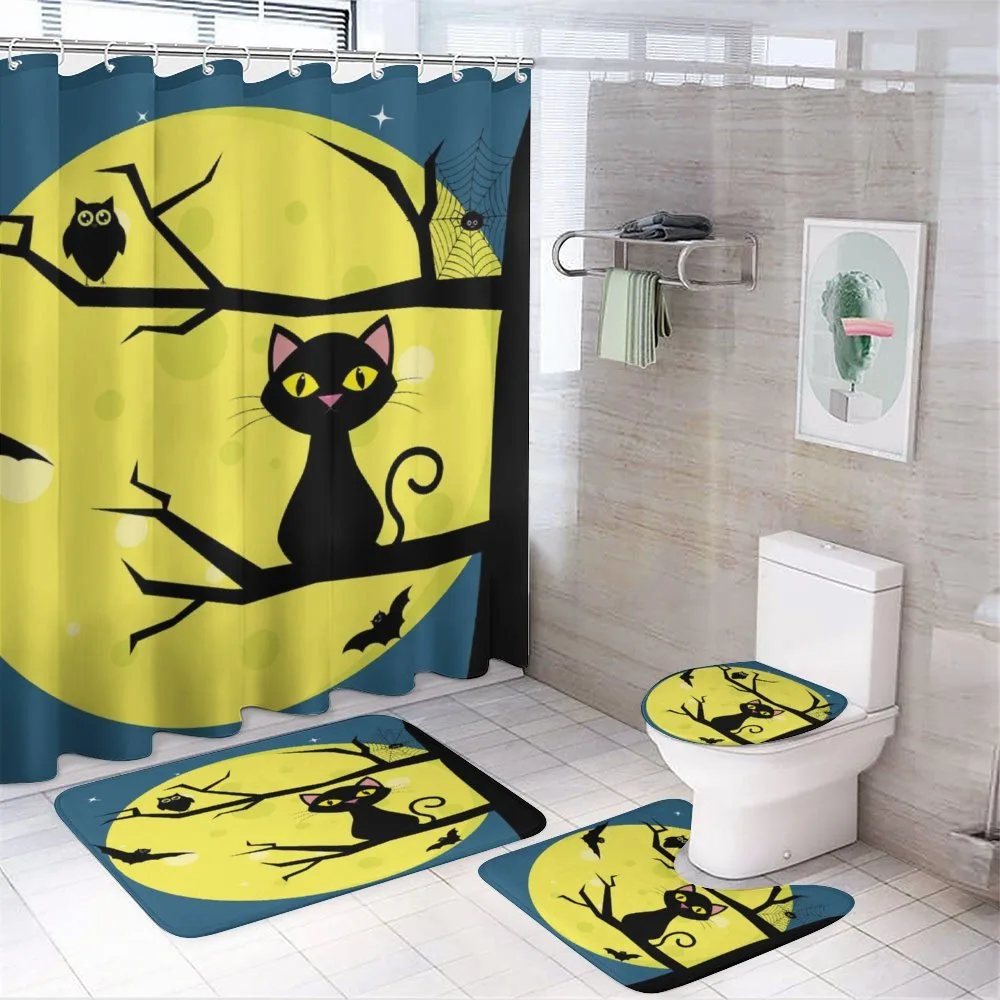 Cat and Owl on Branches — 4-Piece Bathroom Set preview
