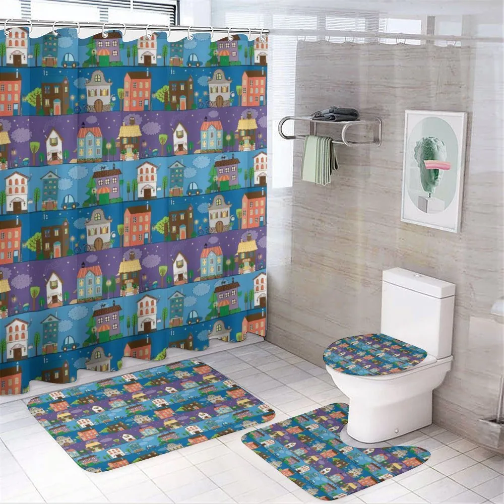 Hand Drawn Townhouses — 4-Piece Bathroom Set preview