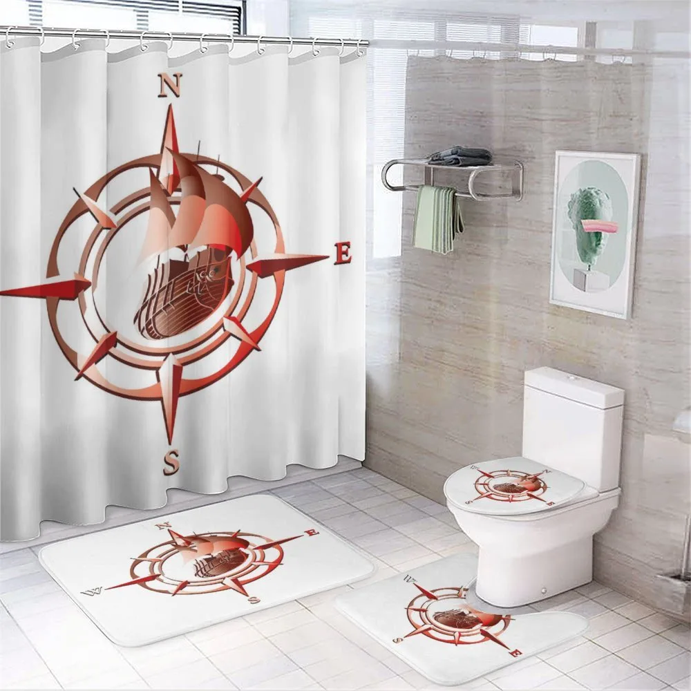 Red Windrose with Ship — 4-Piece Bathroom Set preview