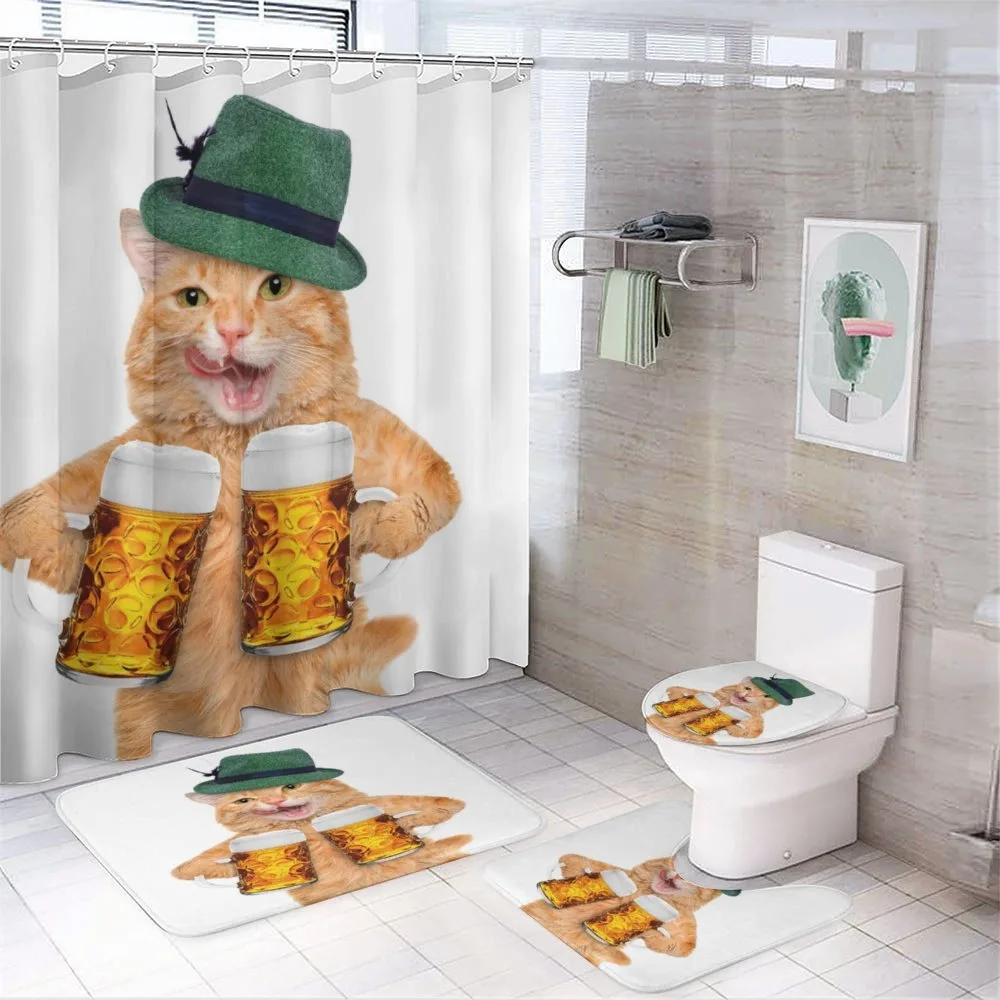 Cool Cat Hat Beer Mug Funny — 4-Piece Bathroom Set preview