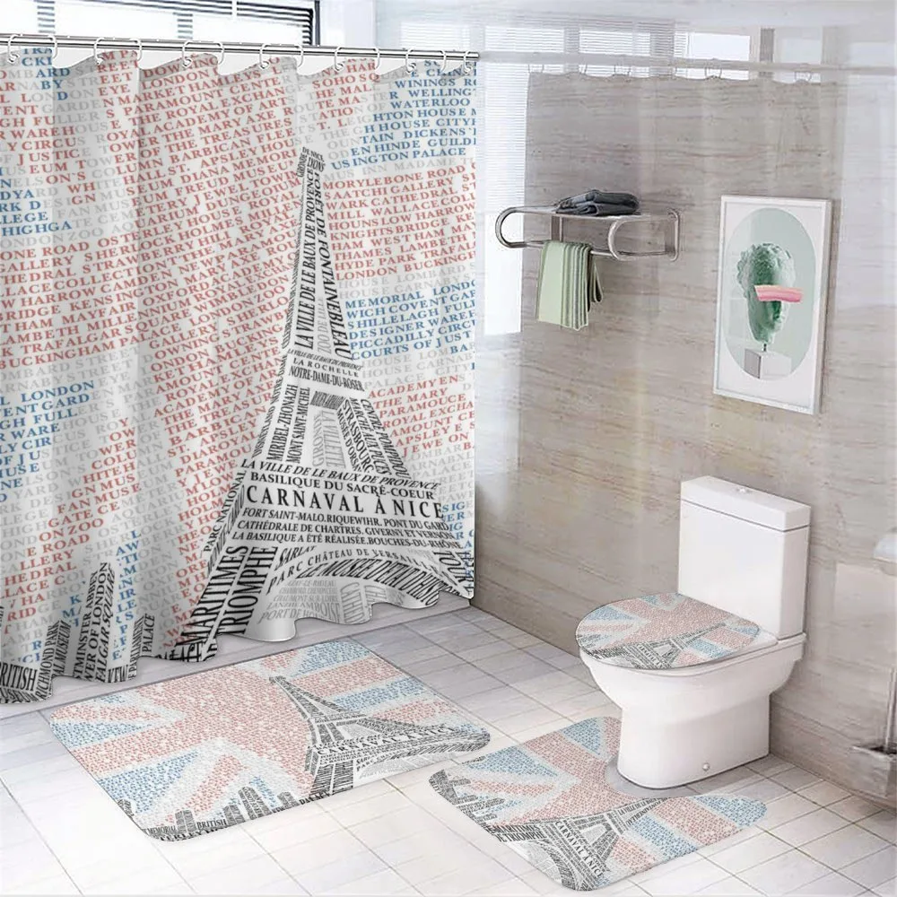 Eiffel Tower on Union Jack — 4-Piece Bathroom Set preview