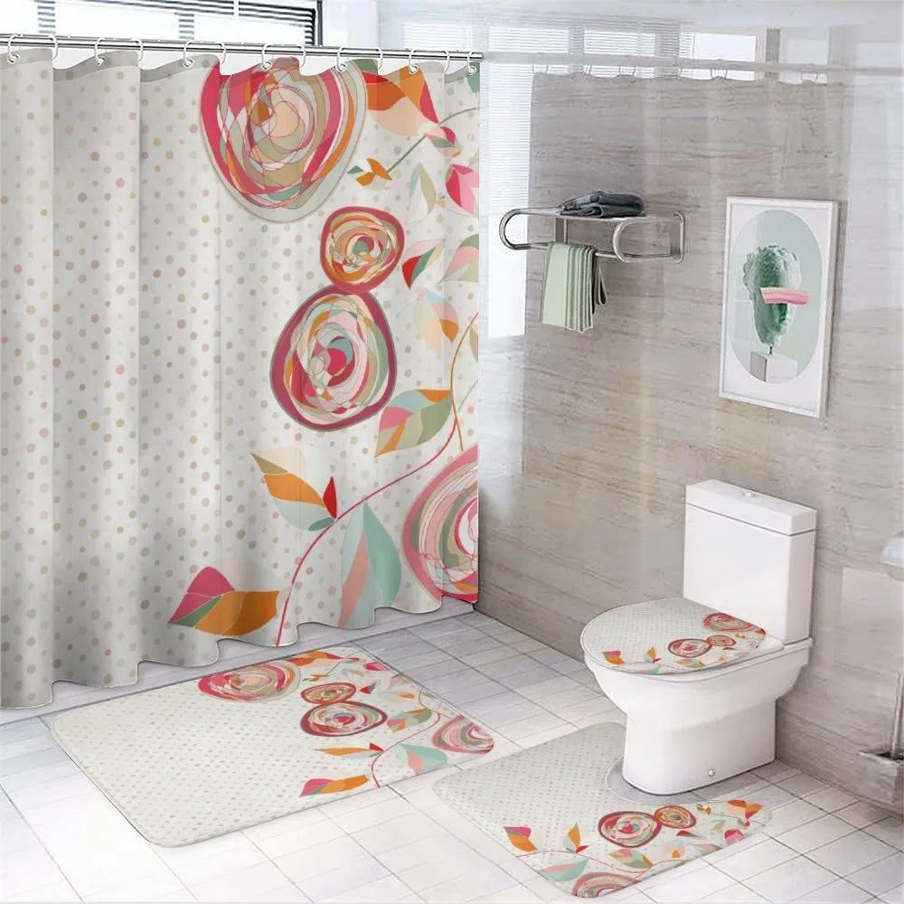 Flower Petals Buds Dots 4-Piece Bathroom Set product video