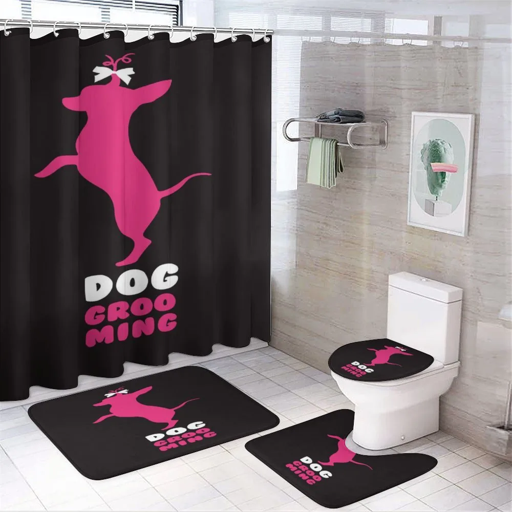 Dog Stands Funny Hair Bow — 4-Piece Bathroom Set preview