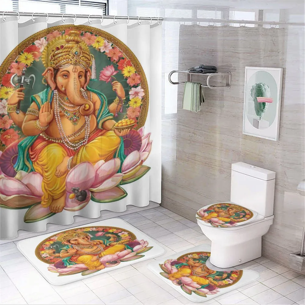 Elephant Figure in a Lotus — 4-Piece Bathroom Set preview