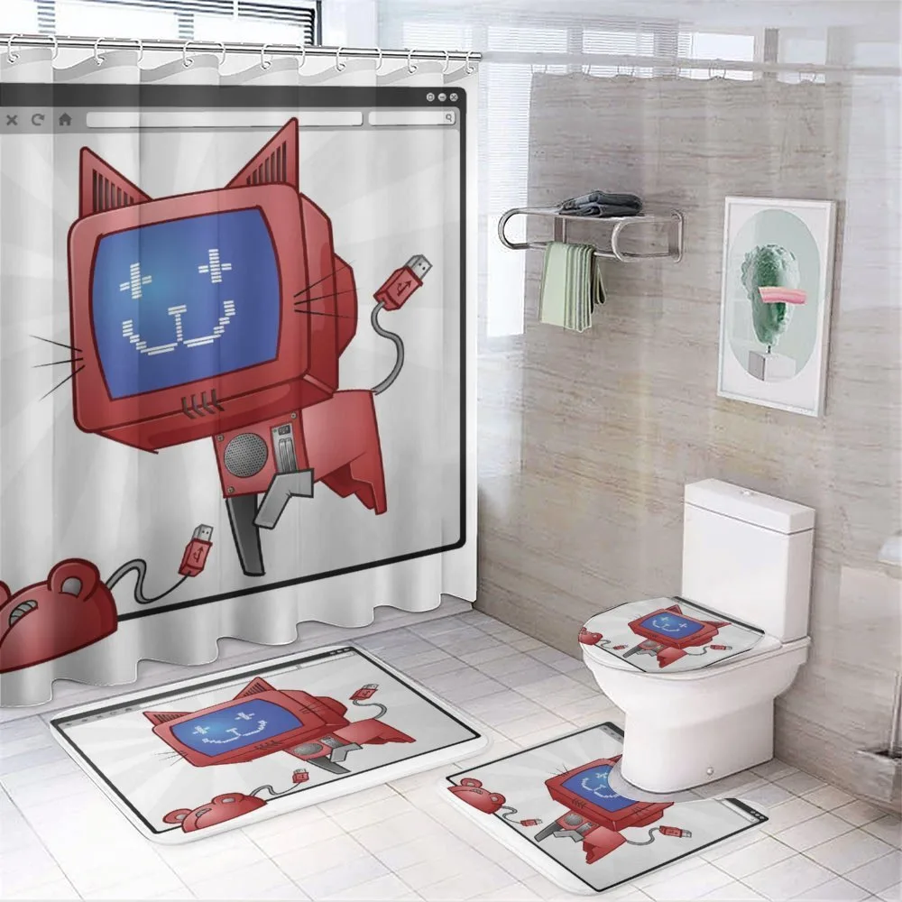 Funny Computer Cat Mouse — 4-Piece Bathroom Set preview