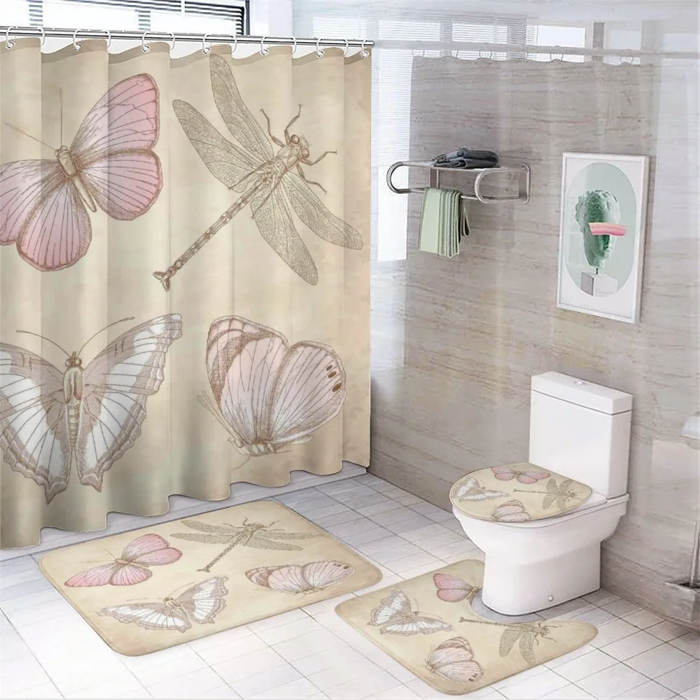 Retro Butterflies Bugs 4-Piece Bathroom Set product video