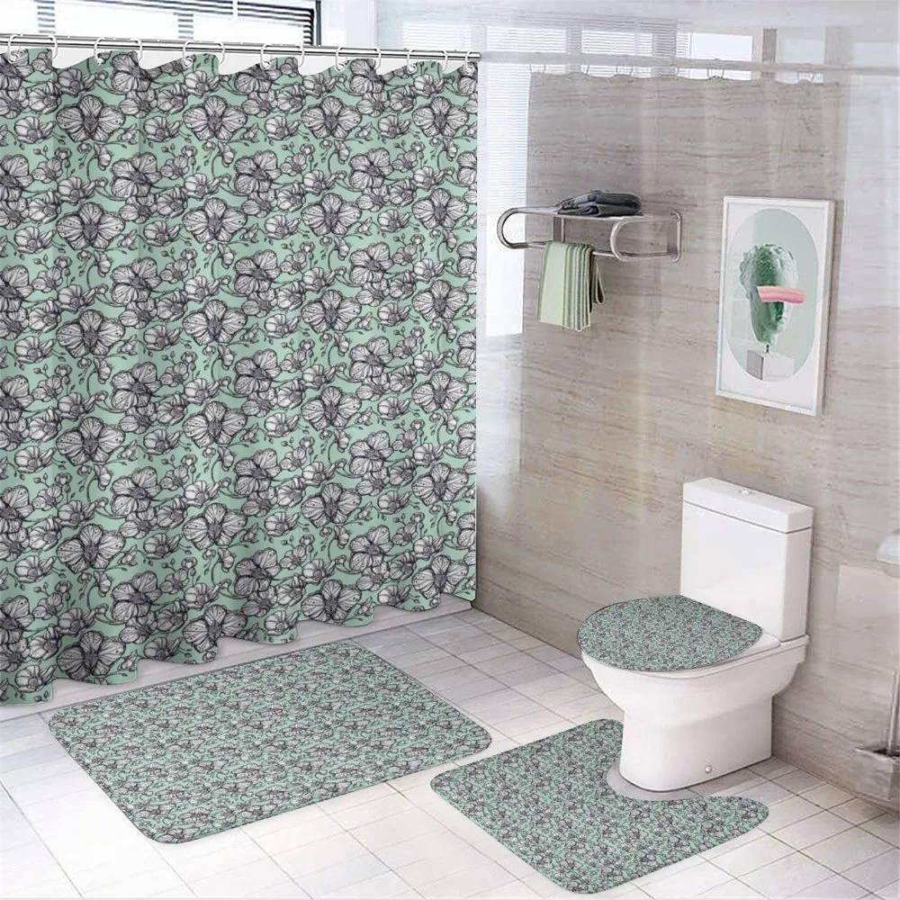 Hand Drawn Orchid Doodle — 4-Piece Bathroom Set preview