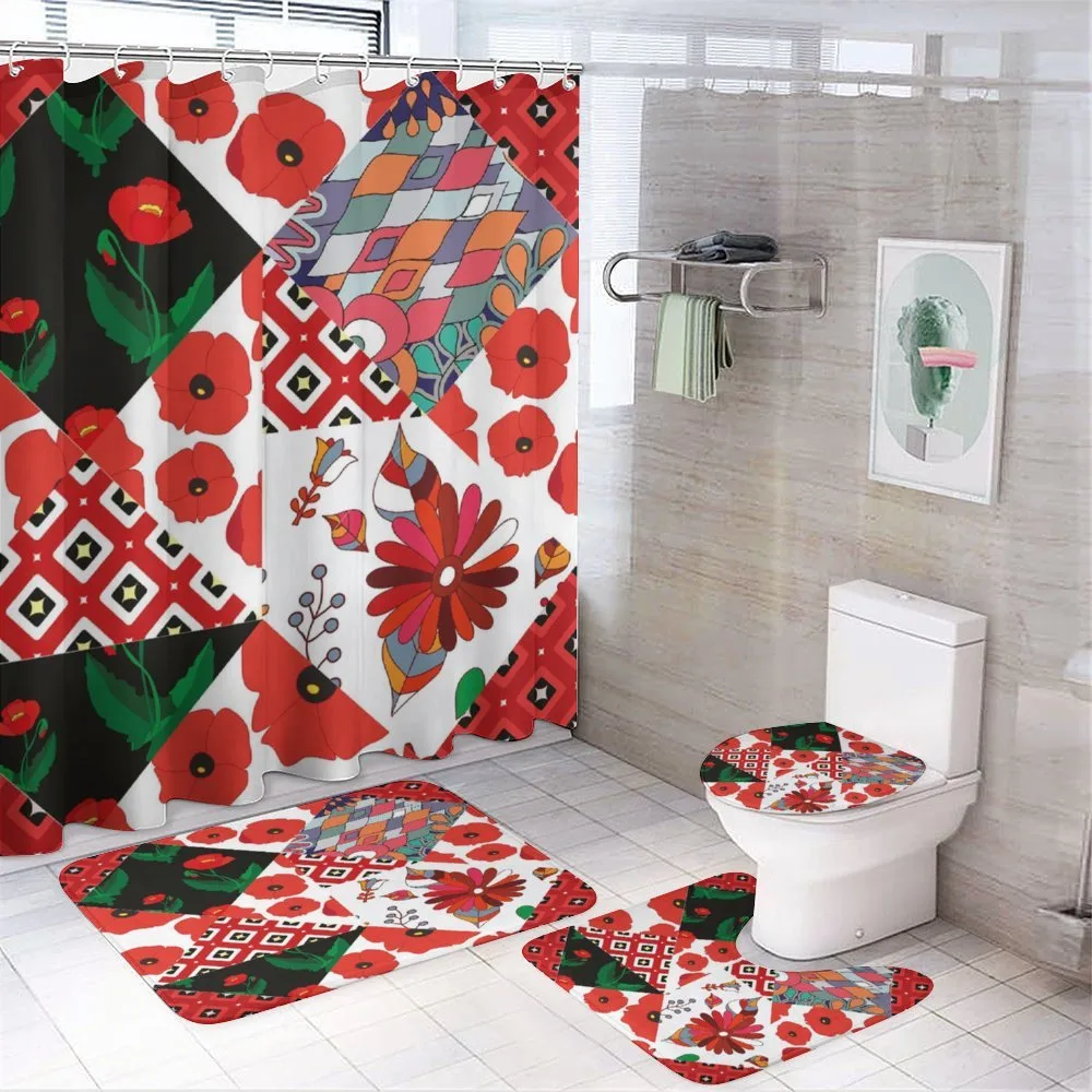 Slavic Patchwork Poppy — 4-Piece Bathroom Set preview