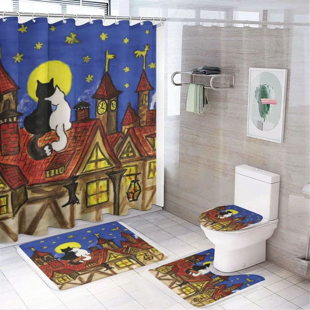 2 Lover Cats with Sky 4-Piece Bathroom Set product video