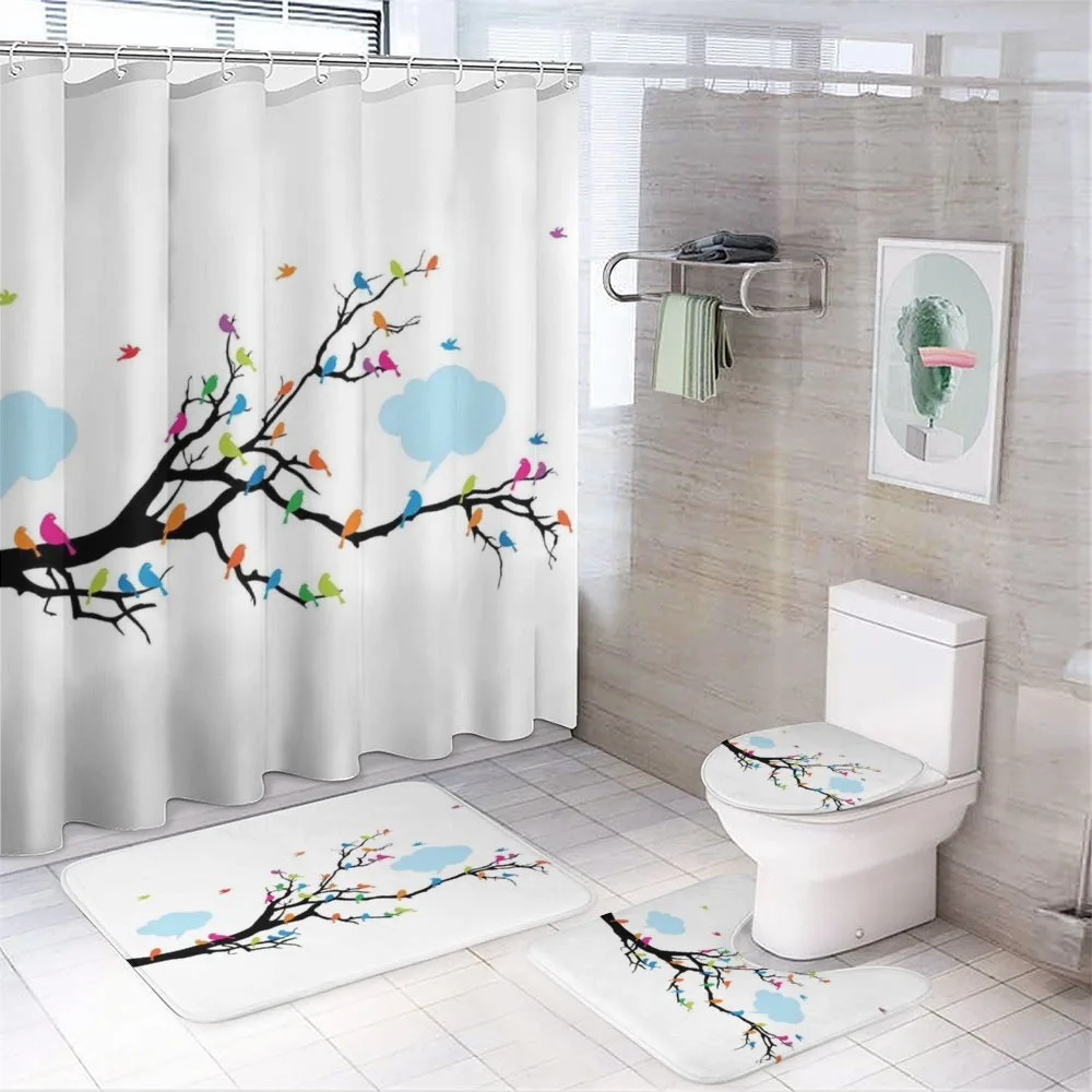 Winged Birds on Tree 4-Piece Bathroom Set product video