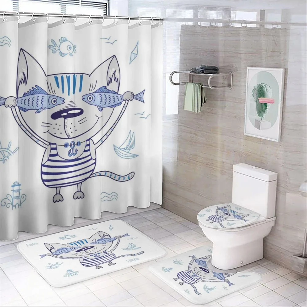 Kitty Holding Fishes — 4-Piece Bathroom Set preview