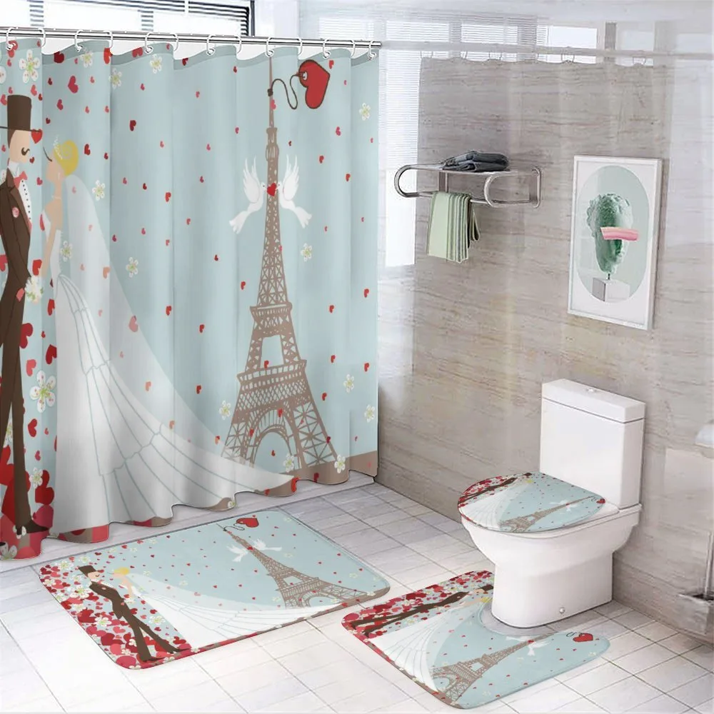 French Couple and Hearts — 4-Piece Bathroom Set preview