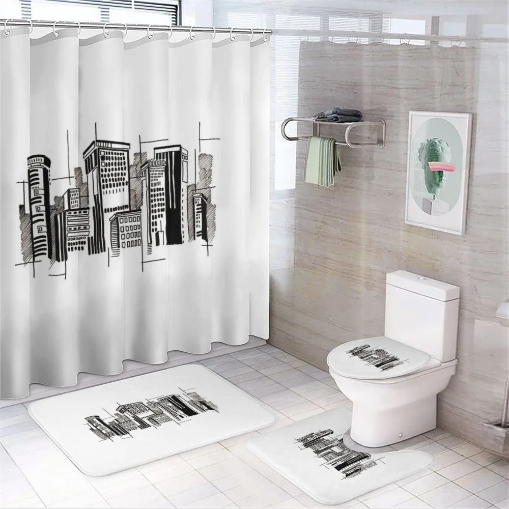 Monochrome City Building — 4-Piece Bathroom Set preview