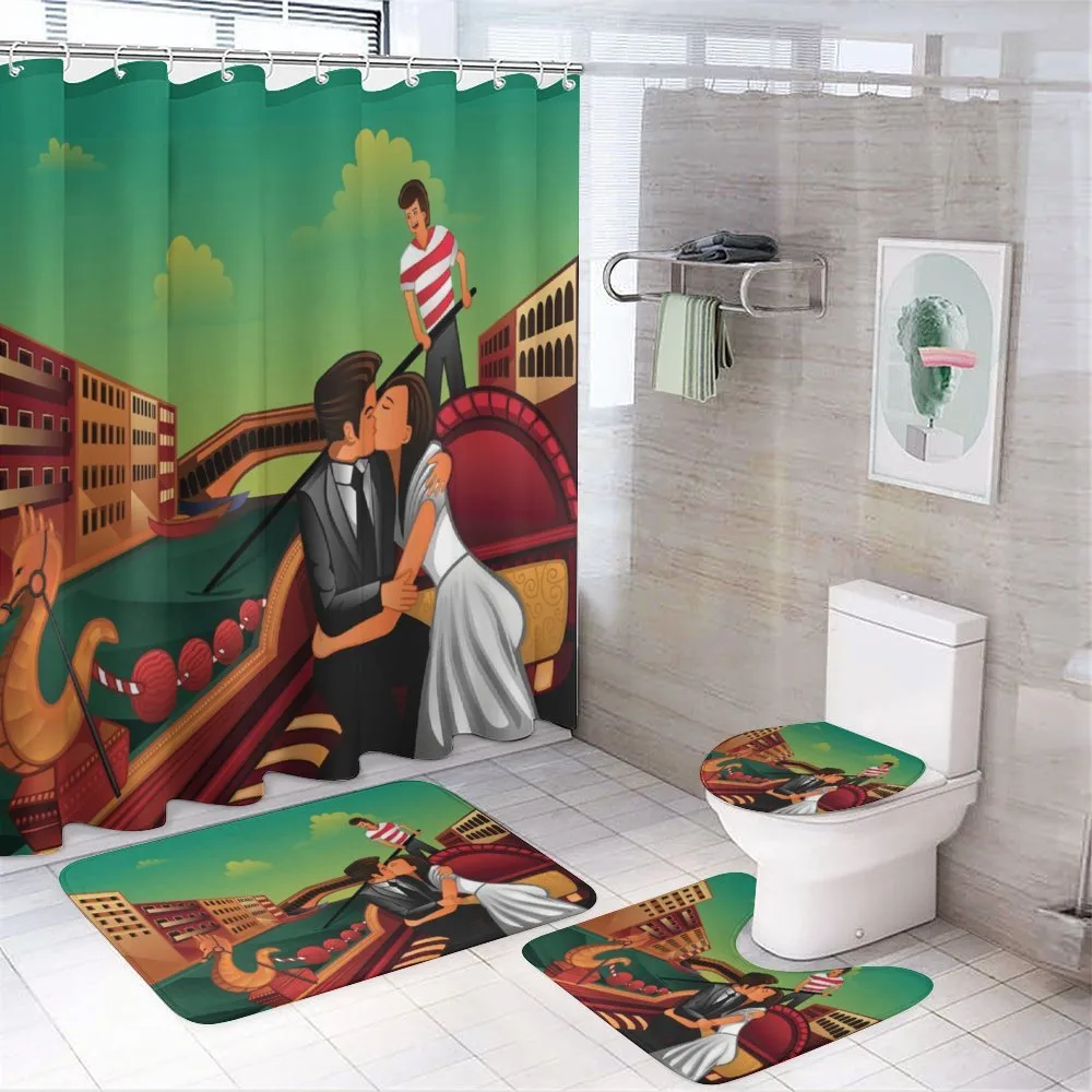 Romantic Couple on Gondola 4-Piece Bathroom Set product video