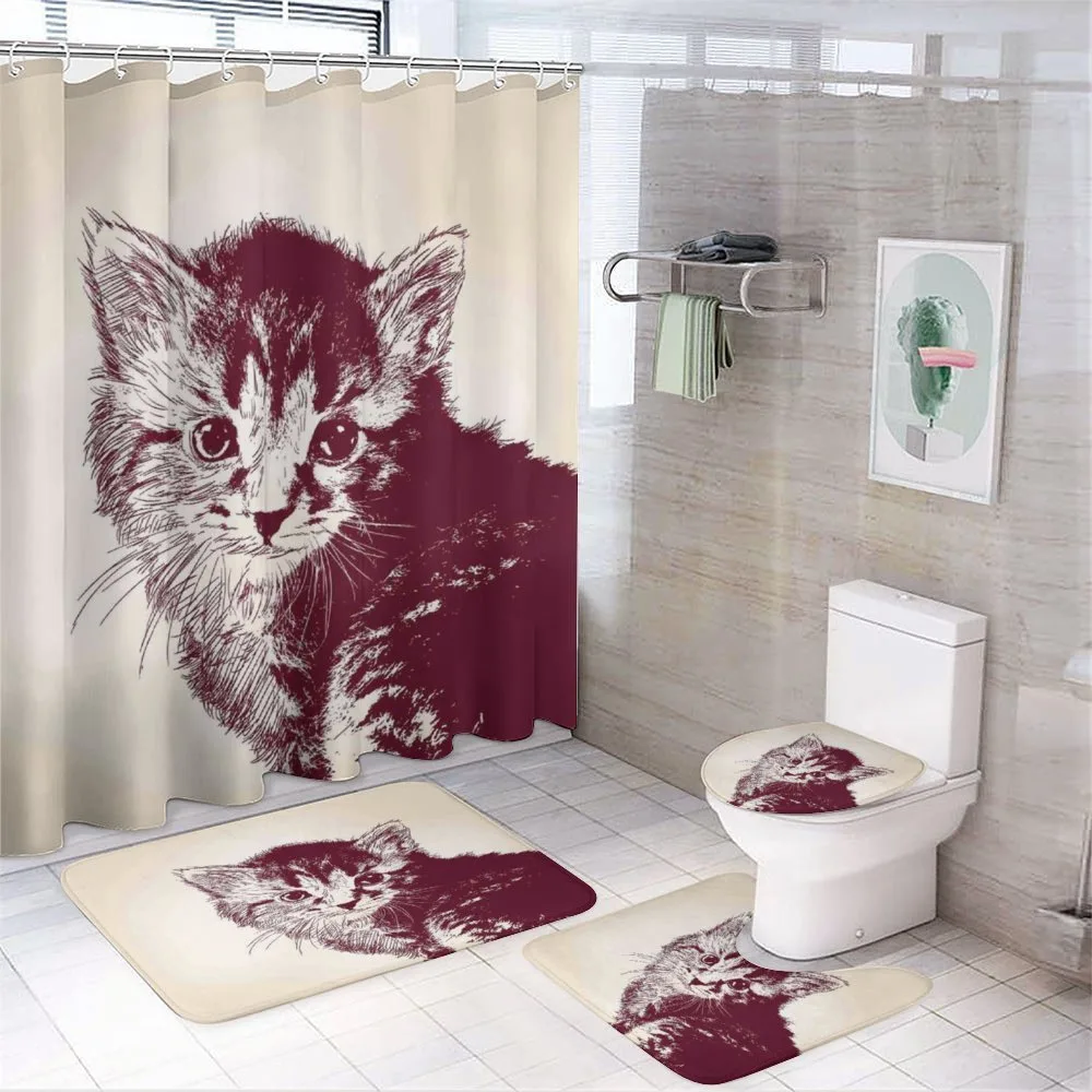 Grunge Retro Kitty Cat — 4-Piece Bathroom Set preview