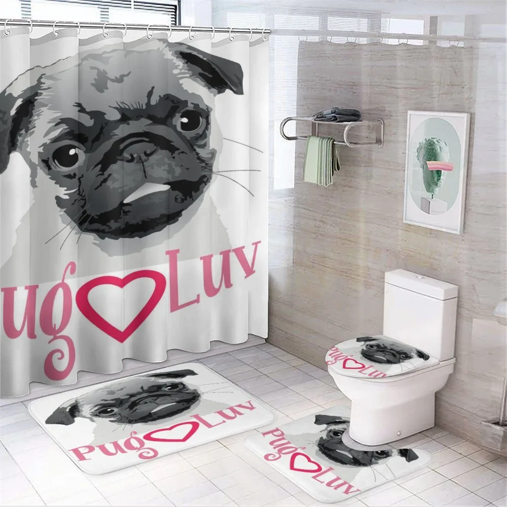 Pug Love Image Grey — 4-Piece Bathroom Set preview