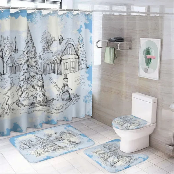 Sketchy Cold Snowy Scene — 4-Piece Bathroom Set preview