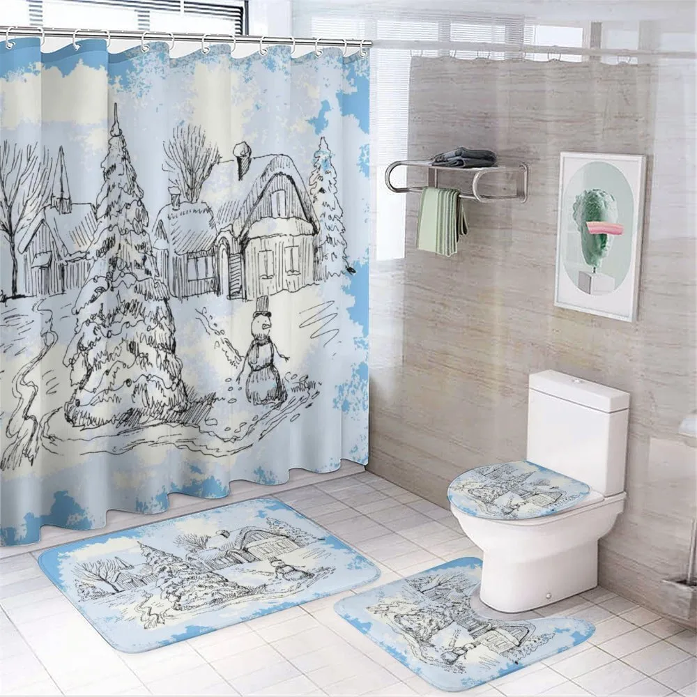 Sketchy Cold Snowy Scene — 4-Piece Bathroom Set preview